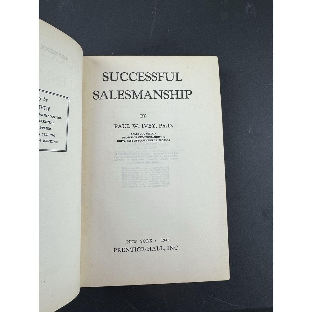 1946 Hardcover Book Successful Salesmanship By‎ Paul W. Ivey